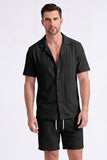 Conjunto casual de camisa e calções cubanos de 2 peças de 2 peças para homem