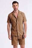 Conjunto casual de camisa e calções cubanos de 2 peças de 2 peças para homem