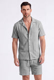 Conjunto casual de camisa e calções cubanos de 2 peças de 2 peças para homem