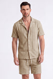 Conjunto casual de camisa e calções cubanos de 2 peças de 2 peças para homem