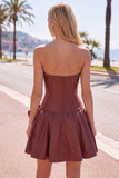 Vestido de Finalistas A-Line de Pérolas Sem Alças Menta com Laço