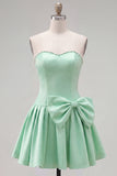 Vestido de Finalistas A-Line de Pérolas Sem Alças Menta com Laço