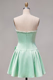 Vestido de Finalistas A-Line de Pérolas Sem Alças Menta com Laço