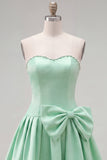 Vestido de Finalistas A-Line de Pérolas Sem Alças Menta com Laço