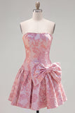 Vestido de Regresso a Casa Jacquard Pearls Roxo A-Line Sem Alças com Laço