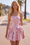 Vestido de Regresso a Casa Jacquard Pearls Roxo A-Line Sem Alças com Laço