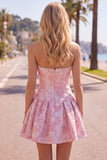 Vestido de Regresso a Casa Jacquard Pearls Roxo A-Line Sem Alças com Laço