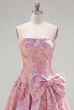 Vestido de Regresso a Casa Jacquard Pearls Roxo A-Line Sem Alças com Laço