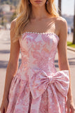 Vestido de Regresso a Casa Jacquard Pearls Roxo A-Line Sem Alças com Laço