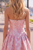 Vestido de Regresso a Casa Jacquard Pearls Roxo A-Line Sem Alças com Laço