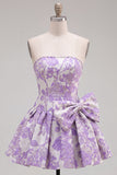 Vestido de Regresso a Casa Jacquard Pearls Roxo A-Line Sem Alças com Laço