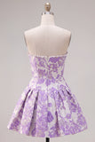 Vestido de Regresso a Casa Jacquard Pearls Roxo A-Line Sem Alças com Laço