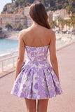 Vestido de Regresso a Casa Jacquard Pearls Roxo A-Line Sem Alças com Laço