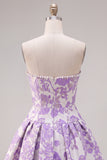 Vestido de Regresso a Casa Jacquard Pearls Roxo A-Line Sem Alças com Laço