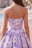 Vestido de Regresso a Casa Jacquard Pearls Roxo A-Line Sem Alças com Laço