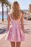 Vestido de Finalistas A-Line Blue Pearls Jacquard com decote quadrado