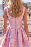 Vestido de Finalistas A-Line Blue Pearls Jacquard com decote quadrado