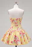 Vestido de Finalistas de Finalistas Azul Azul Espartilho Floral de Cetim Linha A