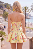 Vestido de Finalistas de Finalistas Azul Azul Espartilho Floral de Cetim Linha A