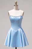 Vestido de Finalistas Sweetheart Pérolas Fúcsia Espartilho Linha A de Cetim