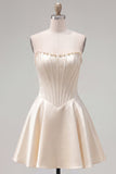 Vestido de Finalistas Sweetheart Pérolas Fúcsia Espartilho Linha A de Cetim