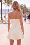 Vestido de Finalistas Sweetheart Pérolas Fúcsia Espartilho Linha A de Cetim
