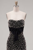 Vestido de Regresso a Casa Preto, Bodycon Bodycon, Pérola Arrumada, Folhoso e Laço