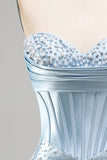 Espartilho Bodycon Cinzento-Azul, Pérolas com Missangas, Vestido Curto de Boas-Vindas
