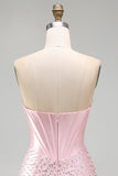 Espartilho cor-de-rosa brilhante com missangas, vestido curto de pérola em forma de pérola com strass