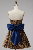 Vestido curto de regresso a casa sem alças com padrão de leopardo castanho, com laço nas costas oversized
