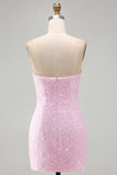 Vestido Curto de Regresso ao Casamento Corredor Cor-de-Rosa Rosa Cintilante