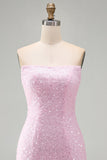 Vestido Curto de Regresso ao Casamento Corredor Cor-de-Rosa Rosa Cintilante