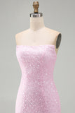 Vestido Curto de Regresso ao Casamento Corredor Cor-de-Rosa Rosa Cintilante