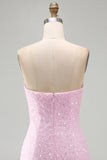 Vestido Curto de Regresso ao Casamento Corredor Cor-de-Rosa Rosa Cintilante