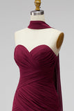 Vestido Curto de Regresso a Casa Borgonha, Bodycon Strapless Bodycon em Chiffon, Vestido Curto de Regresso a Casa com Faixa de Pescoço Drapeado