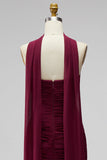Vestido Curto de Regresso a Casa Borgonha, Bodycon Strapless Bodycon em Chiffon, Vestido Curto de Regresso a Casa com Faixa de Pescoço Drapeado