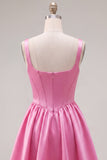 Vestido de Homecoming em Cetim de Espartilho Fúcsia Linha A
