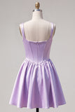 Vestido de Homecoming em Cetim de Espartilho Fúcsia Linha A
