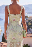 Vestido Floral Maxi de Sereia de Tiras Grossas Verde com Lantejoulas