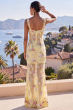 Vestido Floral Maxi de Sereia de Tiras Grossas Verde com Lantejoulas