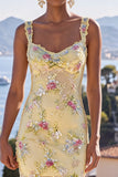Vestido Floral Maxi de Sereia de Tiras Grossas Verde com Lantejoulas