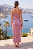 Vestido Midi Franzido com alças finas rosa poeirentas e fenda