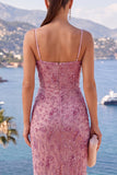 Vestido Midi Franzido com alças finas rosa poeirentas e fenda