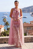 Vestido Maxi Dusty Rose, Sereia Sem Alças, com Missangas e Abertura