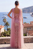 Vestido Maxi Dusty Rose, Sereia Sem Alças, com Missangas e Abertura