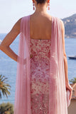 Vestido Maxi Dusty Rose, Sereia Sem Alças, com Missangas e Abertura