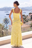 Vestido Floral Maxi Maxi de Renda Grossa Amarelo Amarelo Sereia com Abertura