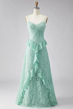 Vestido Maxi Floral em Renda A-Line Mint com Alças Finas