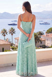 Vestido Maxi Floral em Renda A-Line Mint com Alças Finas