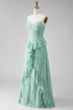 Vestido Maxi Floral em Renda A-Line Mint com Alças Finas